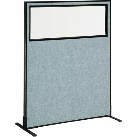 INTERION BY GLOBAL INDUSTRIAL Interion Freestanding Office Partition Panel with Partial Window, 48-1/4inW x 60inH, Blue 694676WFBL